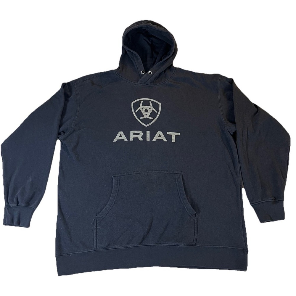 Ariat Mens XL Tall Hoodie Pullover Sweatshirt Black Logo Western Workwear Long